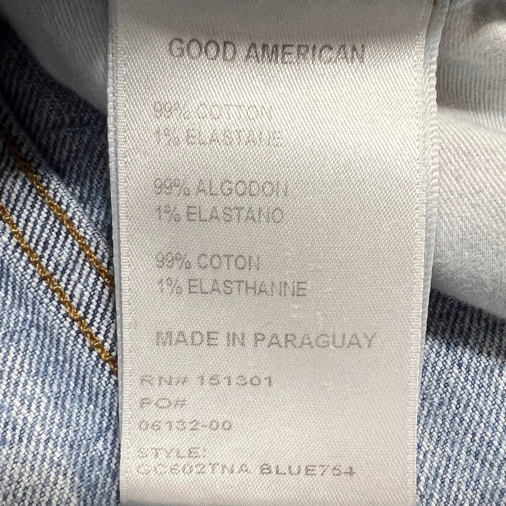 Good American Good Classic Straight Raw Hem Jeans 6/28 Stretch High-Rise Grunge - Picture 5 of 10